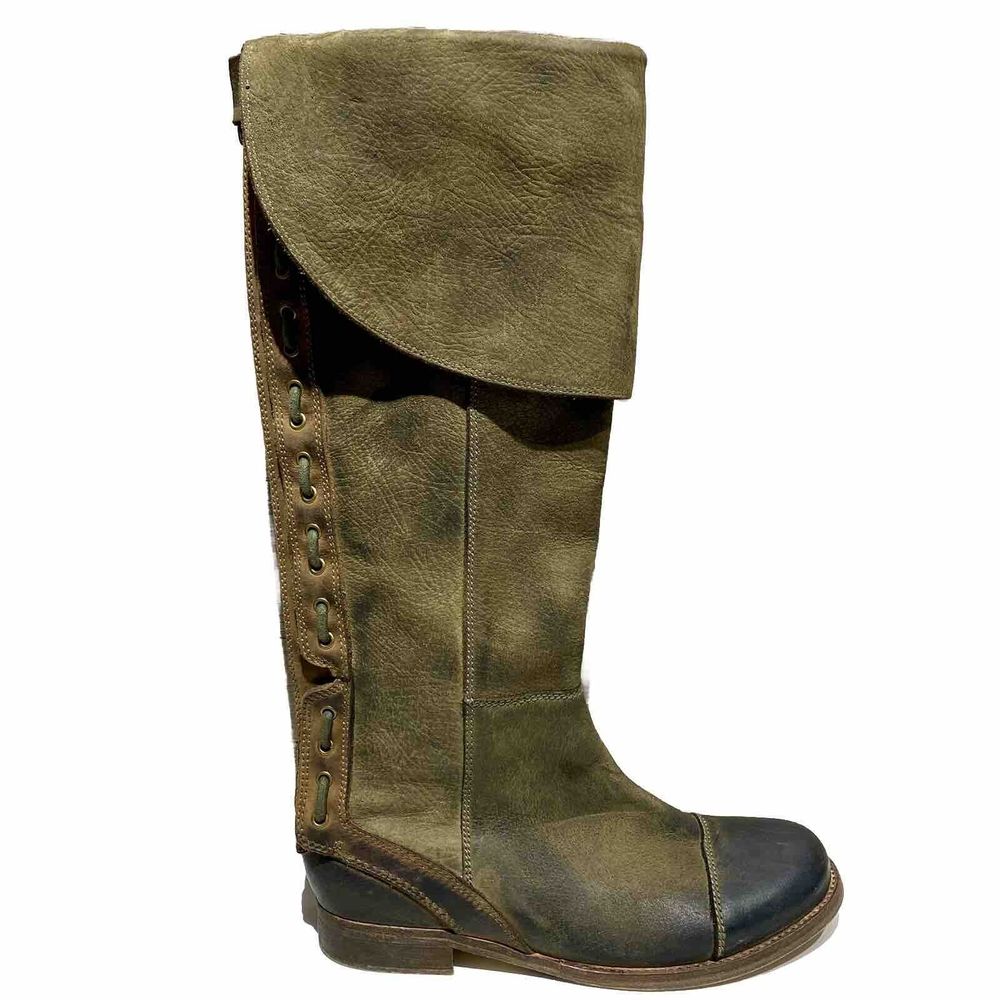 Jeffrey Campbell 🫒 Green Leather Knee High Boots, 9